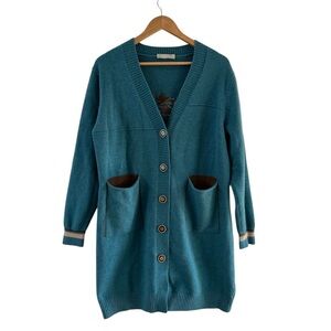 Quirky Teal Cat Graphic Cardigan Knit Sweater FM2050 size S/M
